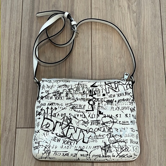 Dkny Bags Dkny White Black Graffiti Logo Slim Erin Leather